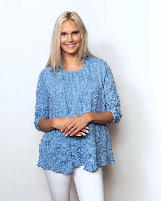 Snoskins Seersucker Knit Cardigan with 3/4 Rouched sleeves77587-24S