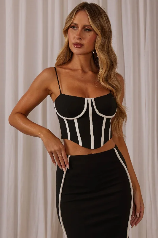 Ferrera Piping Trim Crop Top Black