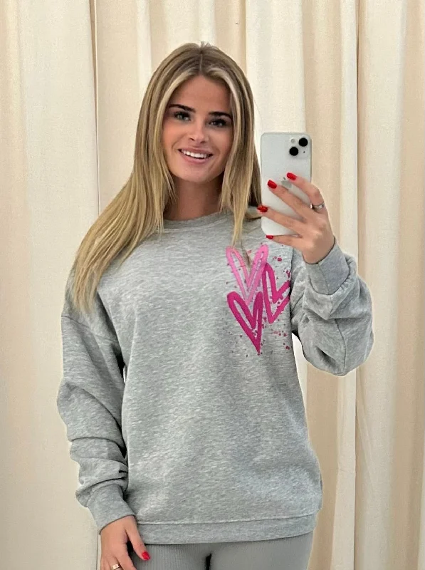 Miss Runway Pink Heart Graffiti Sweatshirt Grey