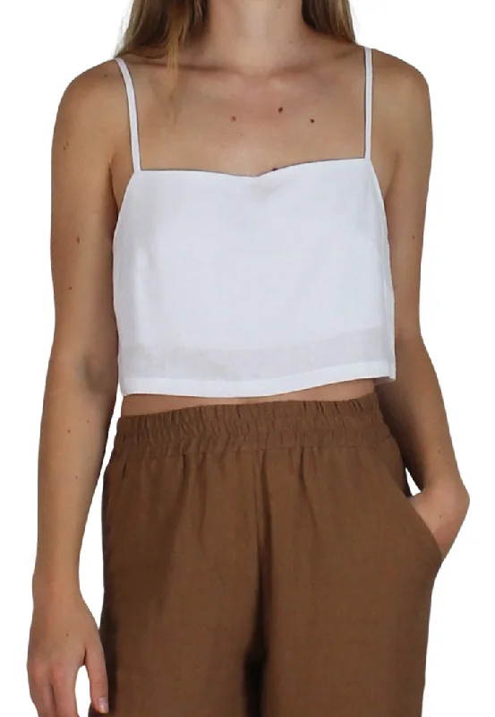 Crop Linen Cami White