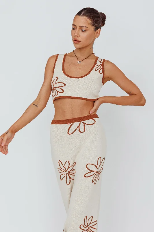 Sunland Knit Crop Top Flower Oat Mocha