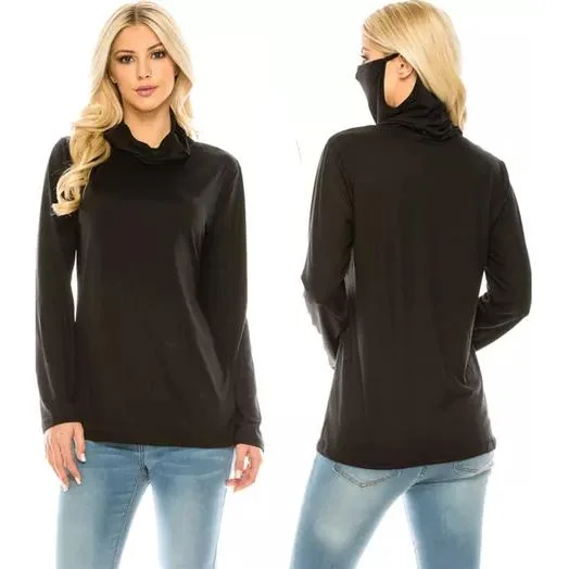 Haute Edition Cowl Neck Tee with Built-In Mask