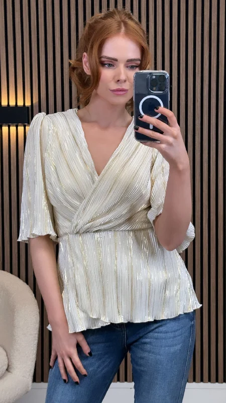 Maisie White & Gold Metallic Top