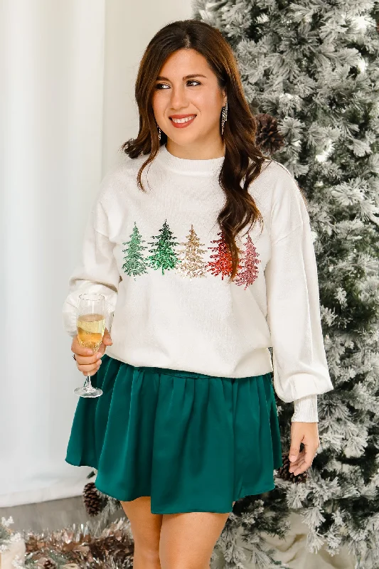 Colorful Christmas Trees Sequin Sweater (off white)