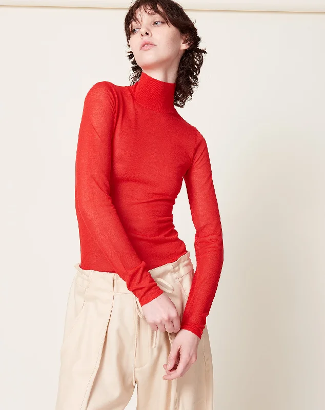 Lyra Sheer Turtleneck in Scarlet