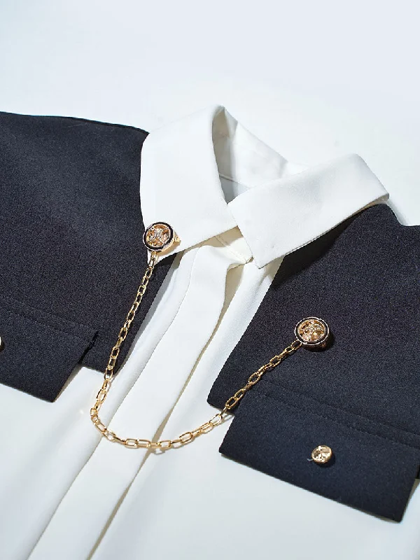 Golden Chain Button Layered Yoke Shirt