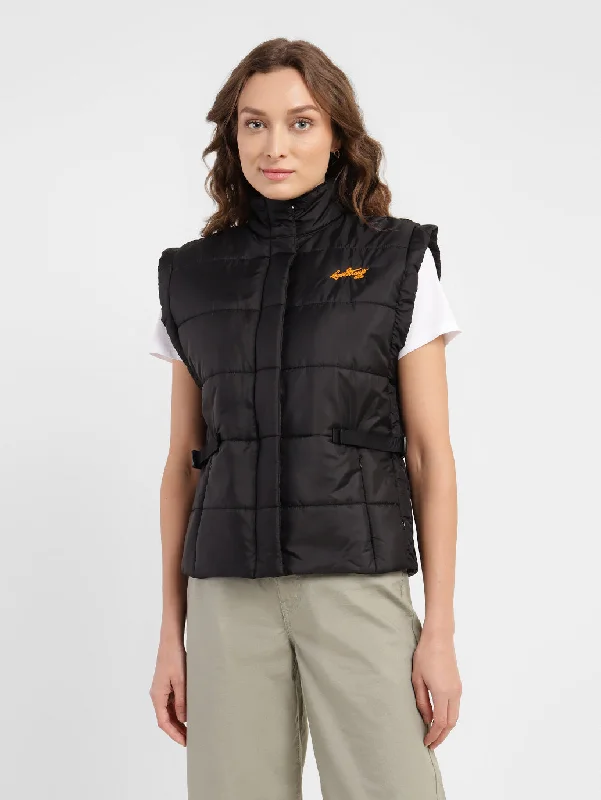 Women's Solid High Neck Quilted Jacket