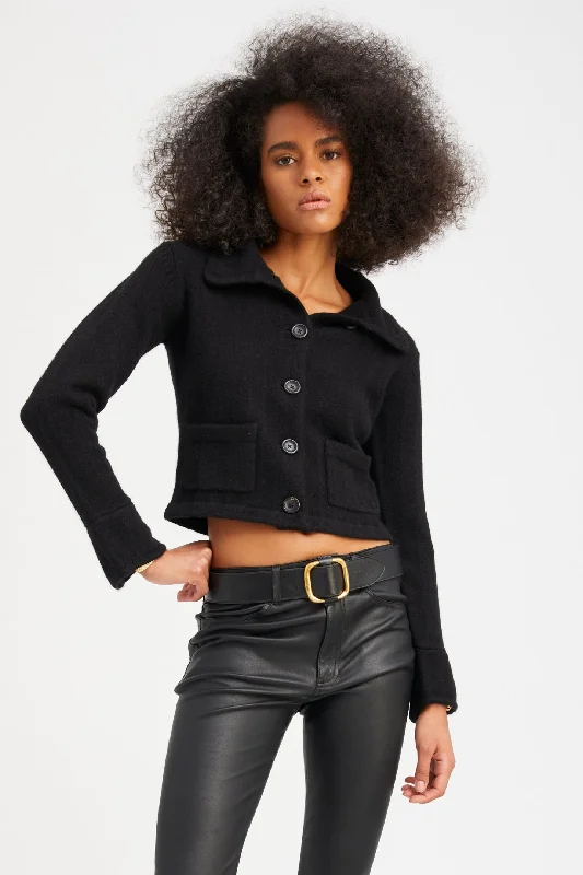 Black Cashmere Collared Cardigan