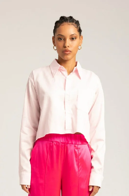 Powder Pink Cotton Cropped Button Down