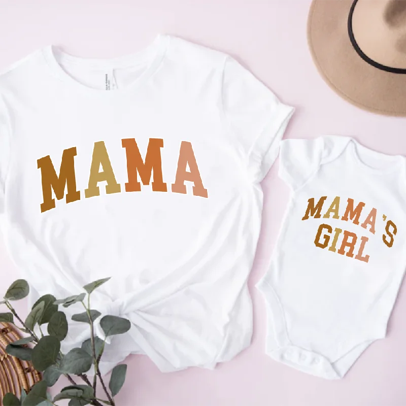 Autumn College Mama & Mama's Girl Matching White T-Shirt & Baby Vest