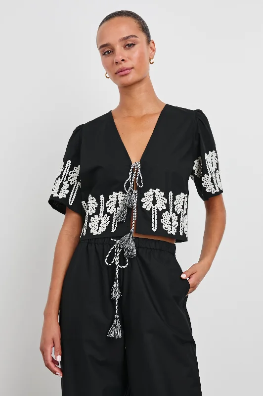 PARI TOP - BLACK IVORY PALM TREES