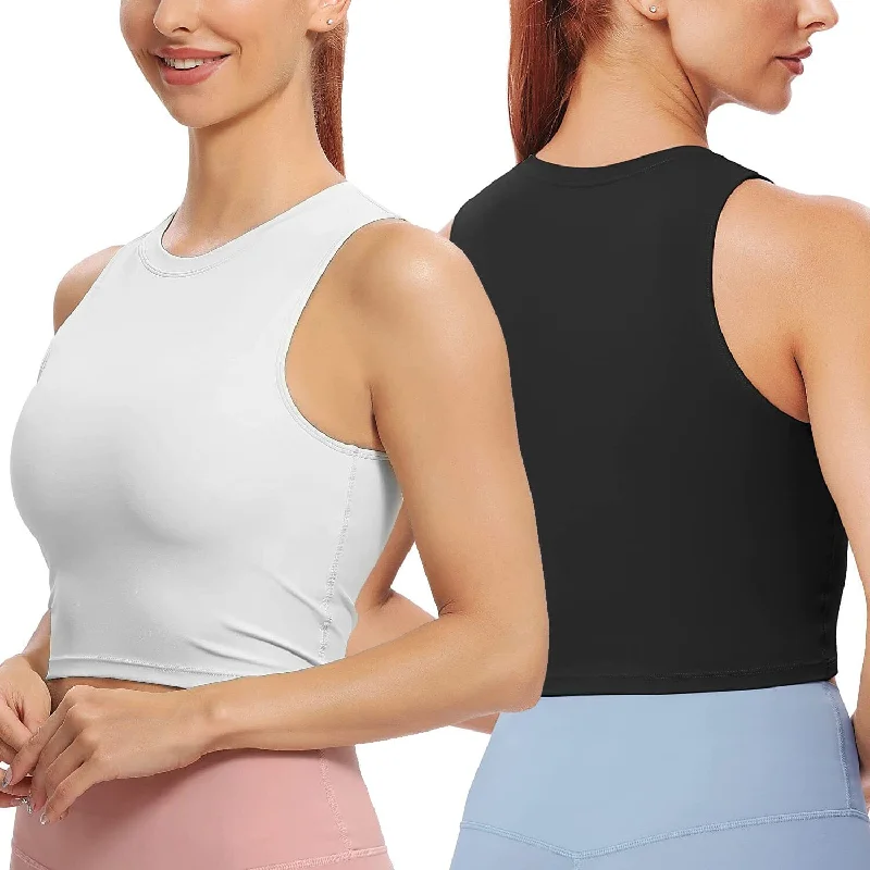 2-Piece: Women Sleeveless Cropped Tank top High Neck