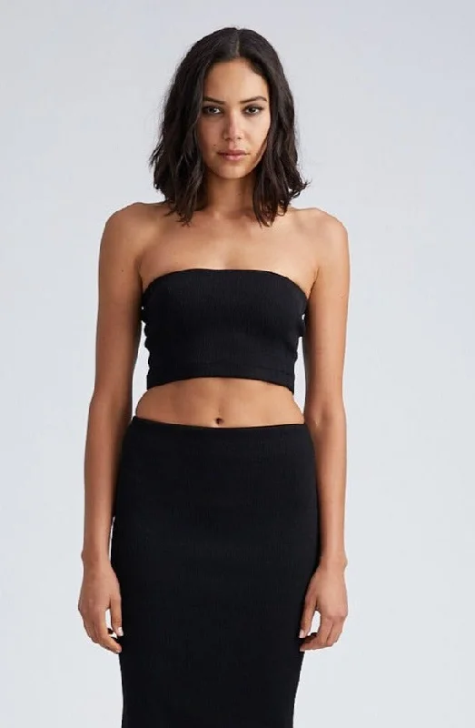 Black Stretch Jacquard Micro Tube Top